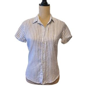Frank & Eileen Linen Short Sleeve Button-Down Striped Shirt in White/Blue